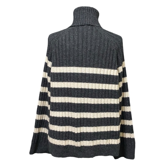 H&M Dark Gray Ivory Striped Wool Blend Ribbed Turtleneck Sweater Size XS - Picture 5 of 8